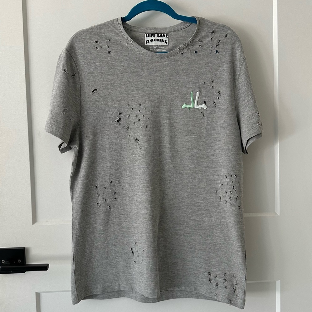 Left Lane Clothing Distressed Embroidered Logo Men's Short Sleeve Shirt …